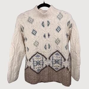 Vintage Liz Claiborne Ivory Fisherman Cable Knit Wool Sweater – Size L